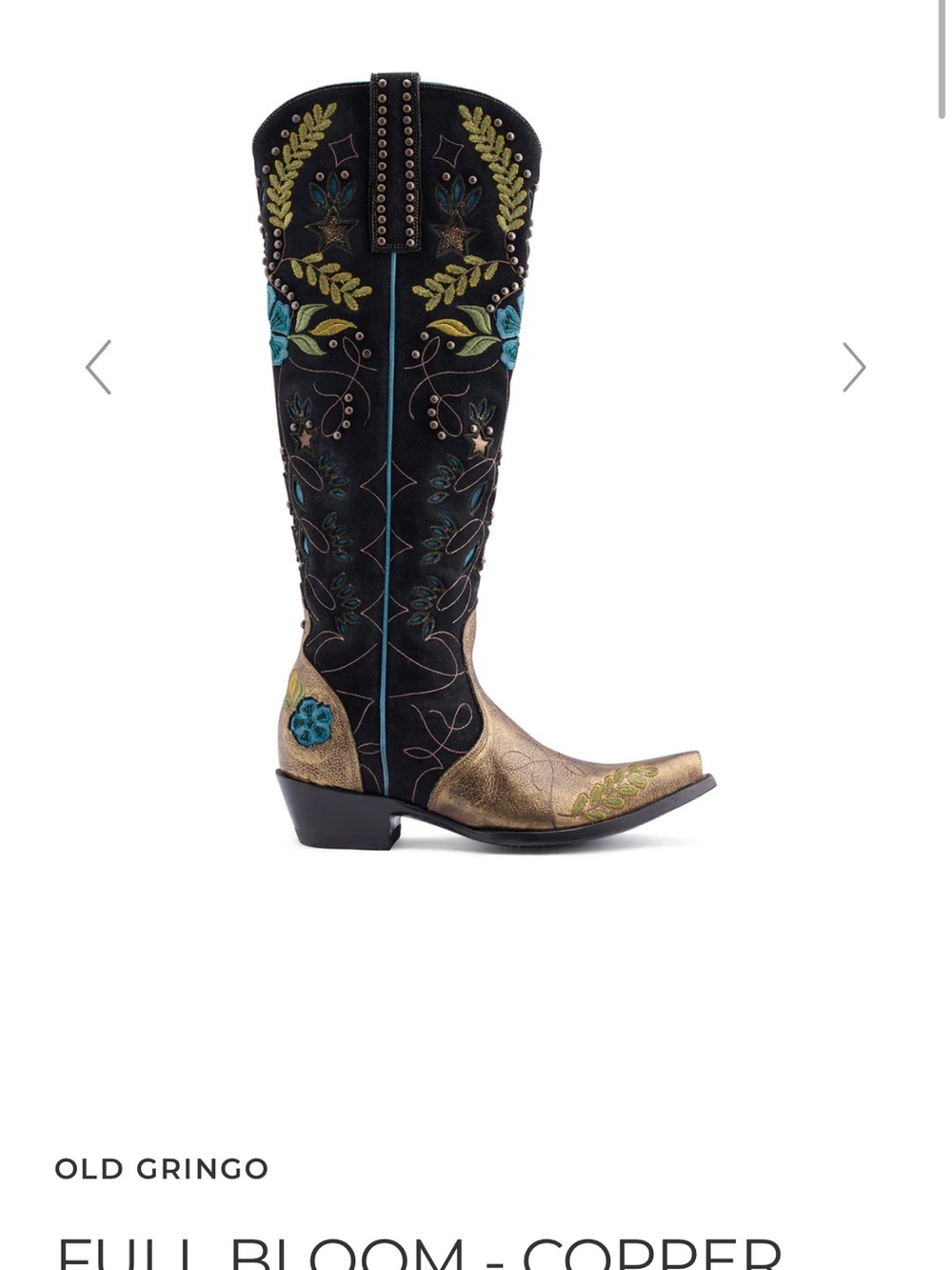 Old Gringo Copper and Black Embroidered Floral Tall Western Boots